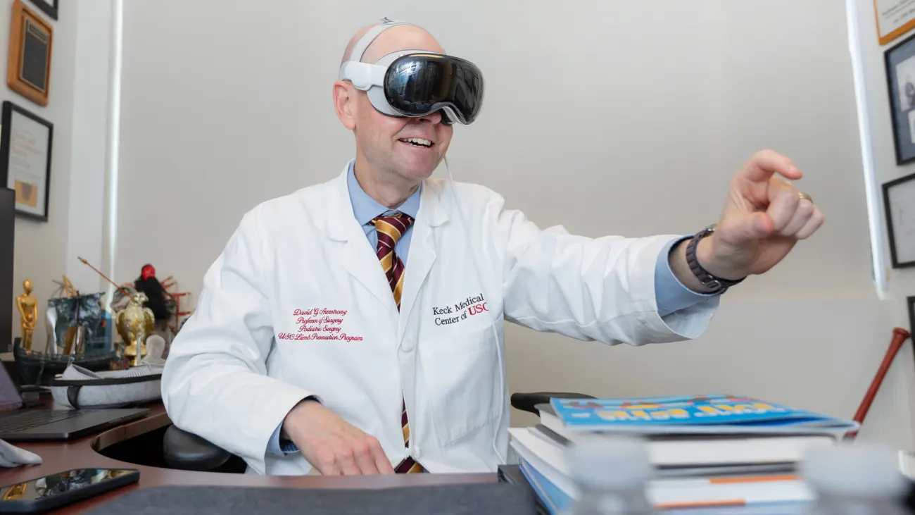 David G. Armstrong, DPM, a podiatric surgeon at Keck Medicine of USC, demonstrates how physicians can use the Apple Vision Pro augmented-reality headset in practice.